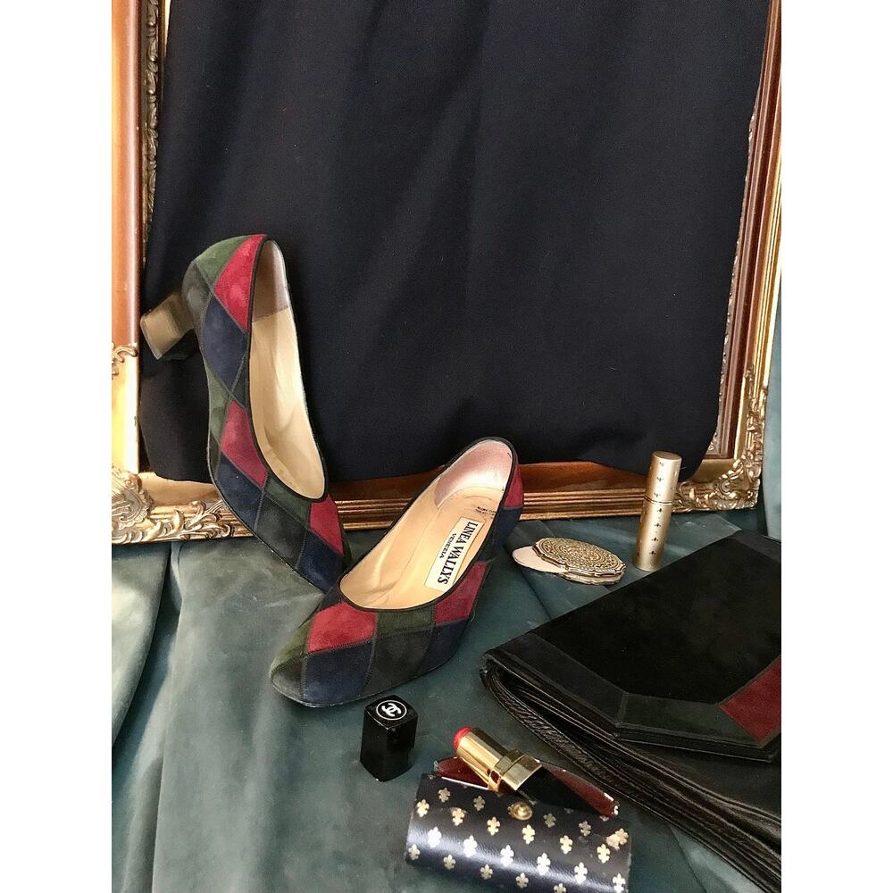 Linea Wallys’ suede pumps with harlequin pattern, size 4 1/2